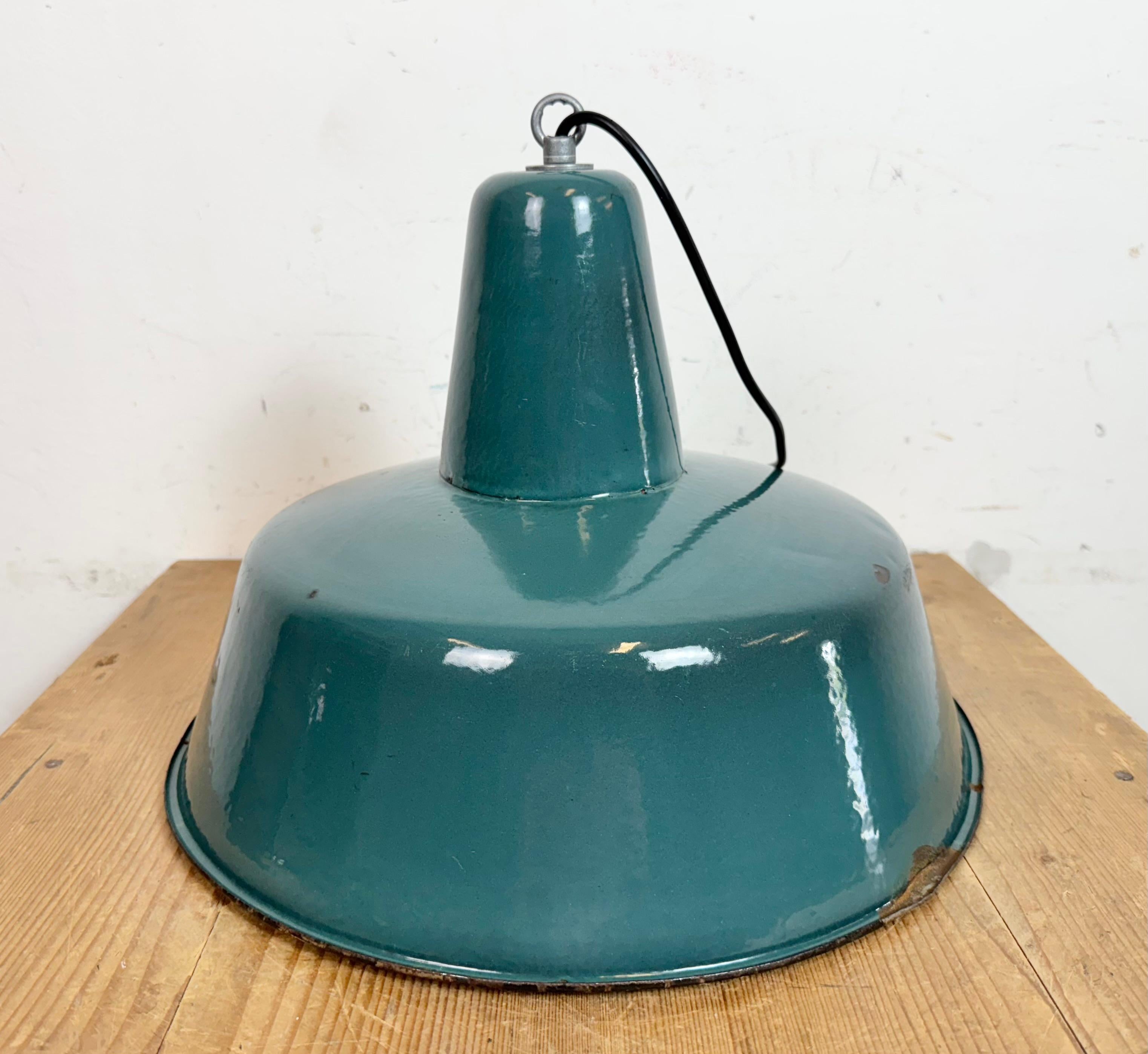 Large Industrial Petrol Enamel Factory Pendant Lamp, 1960s For Sale 9