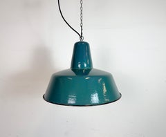 Large Industrial Petrol Enamel Factory Pendant Lamp, 1960s