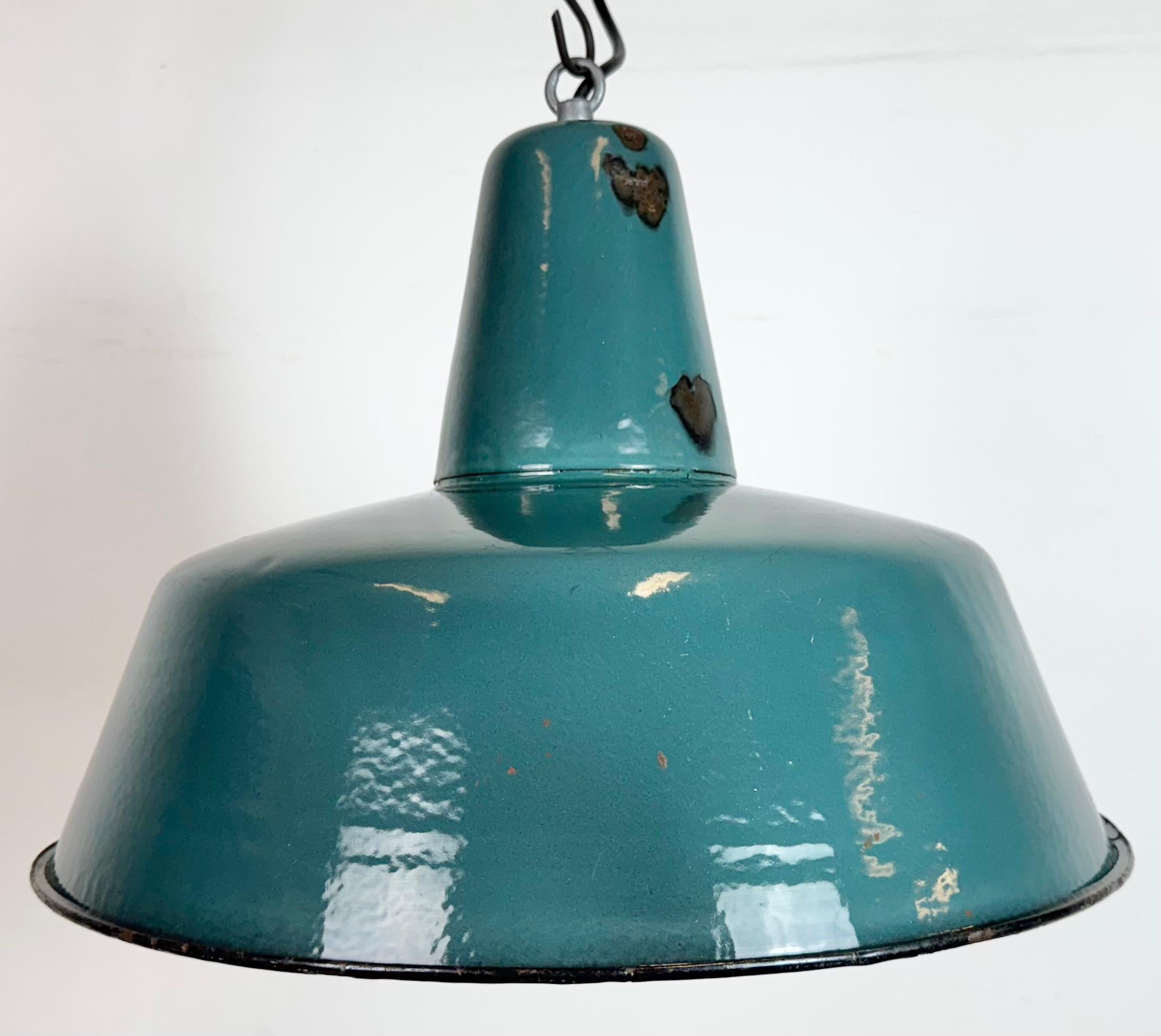 Polish Large Industrial Petrol Enamel Factory Pendant Lamp, 1960s For Sale