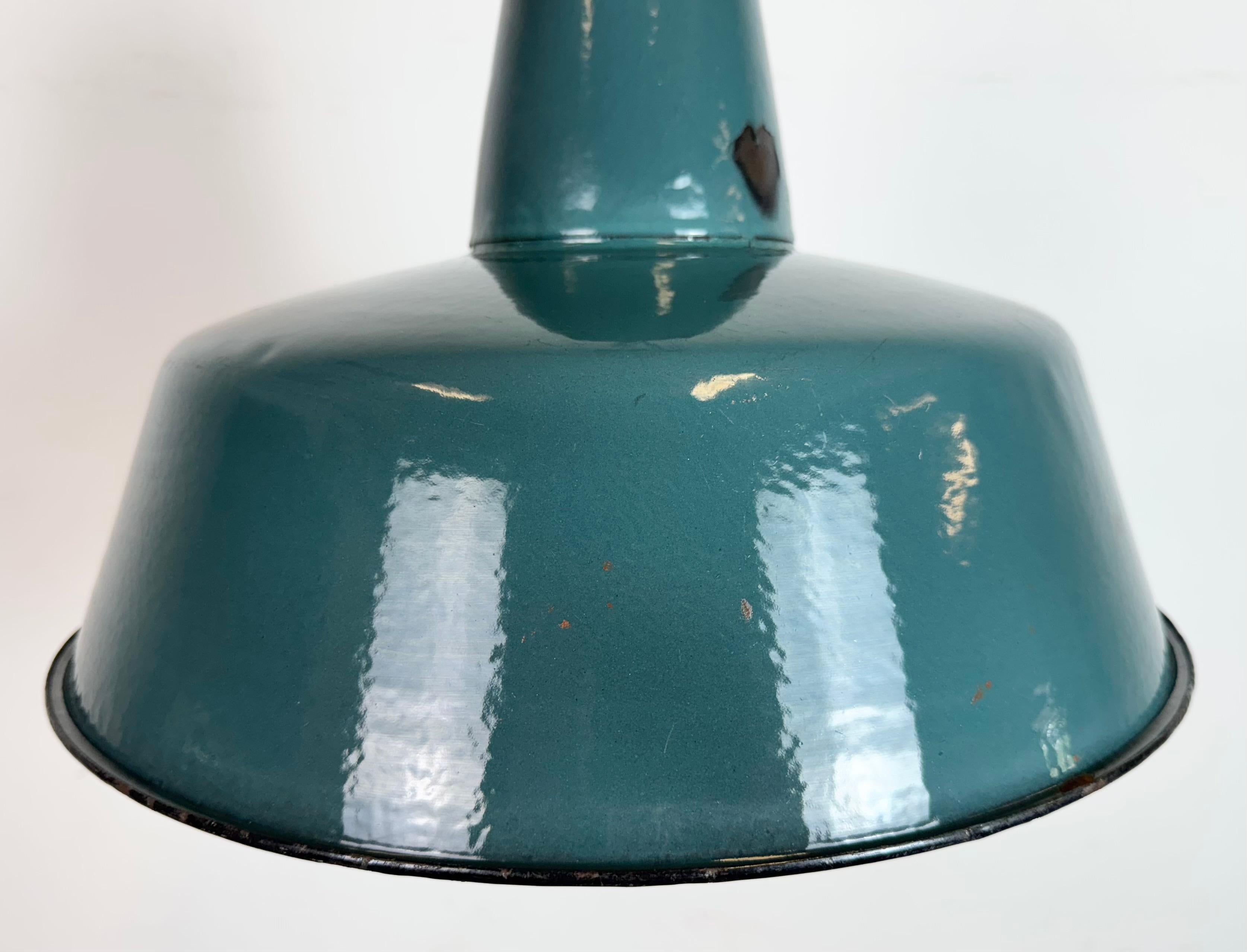 20th Century Large Industrial Petrol Enamel Factory Pendant Lamp, 1960s For Sale