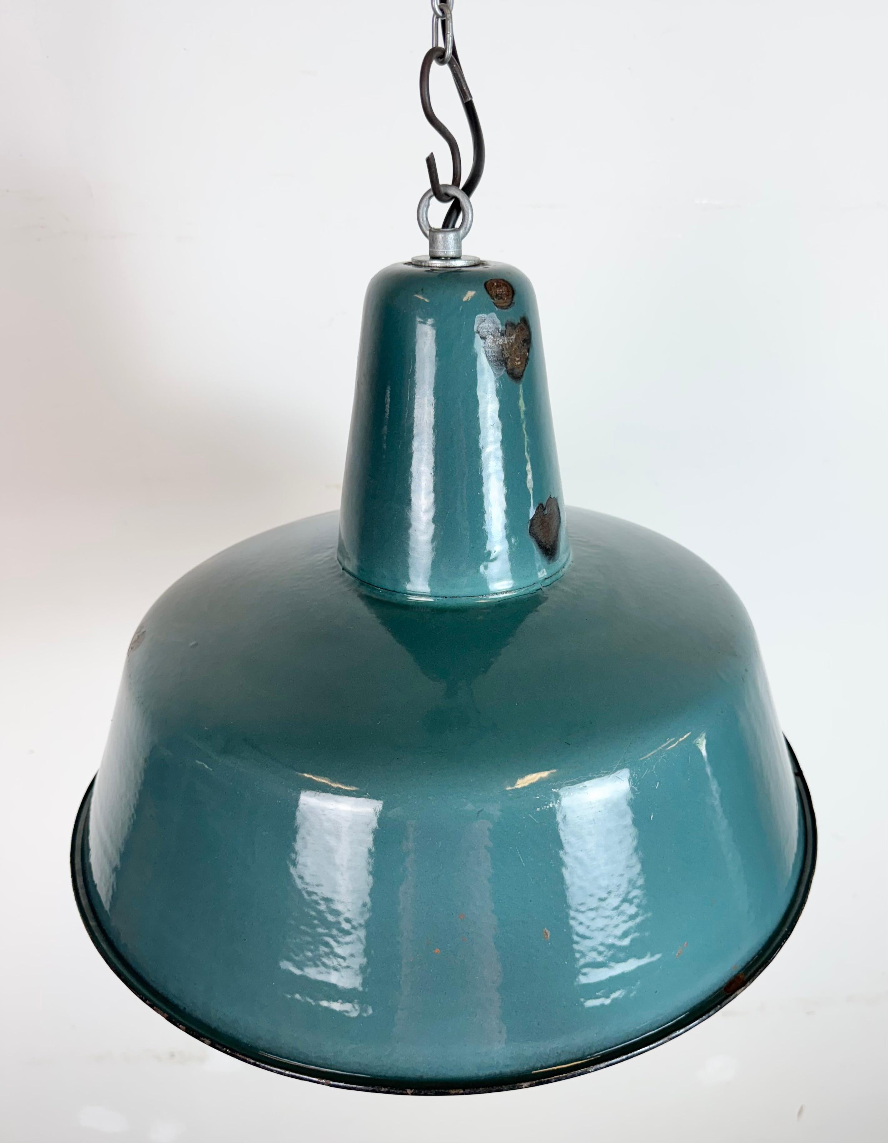 Large Industrial Petrol Enamel Factory Pendant Lamp, 1960s For Sale 1