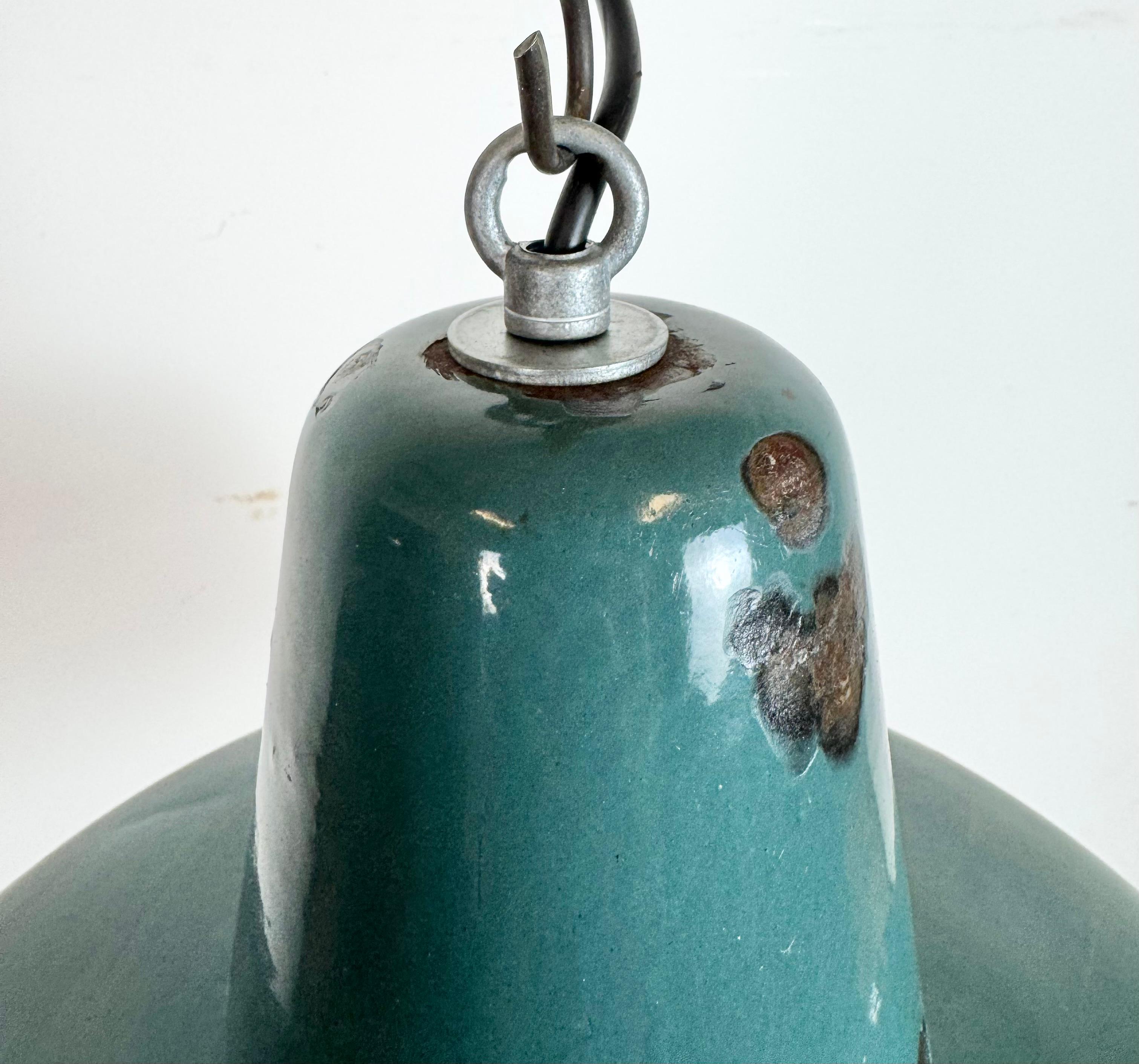 Large Industrial Petrol Enamel Factory Pendant Lamp, 1960s For Sale 2