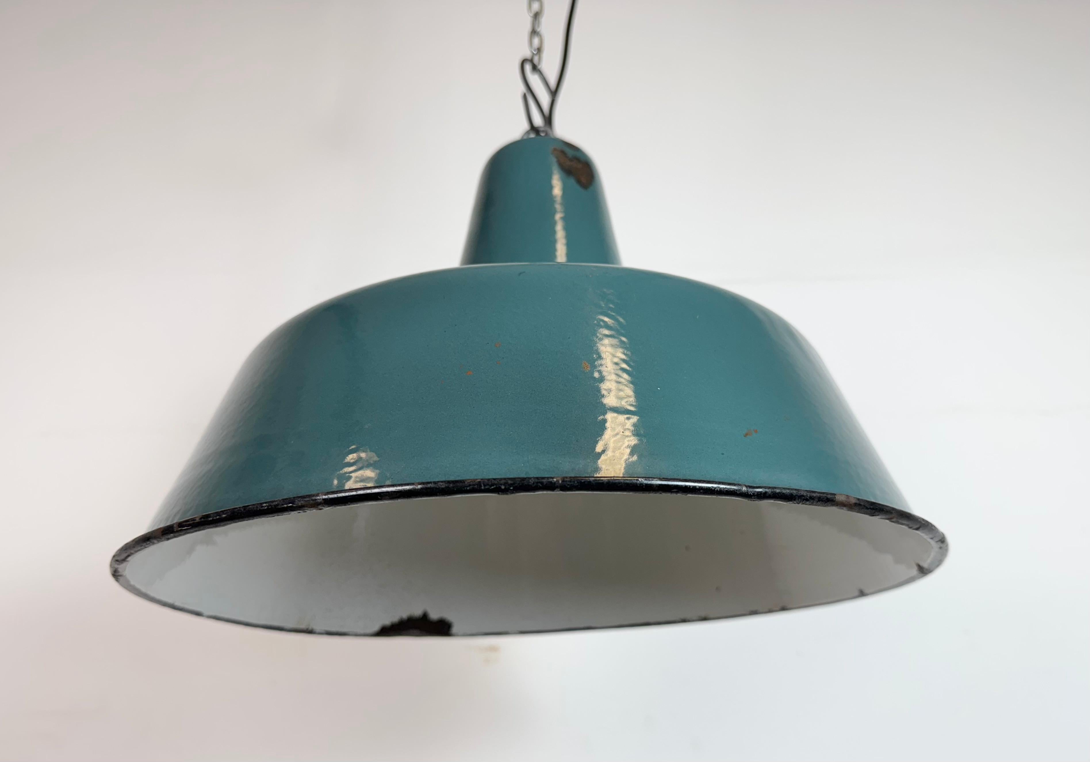 Large Industrial Petrol Enamel Factory Pendant Lamp, 1960s For Sale 3