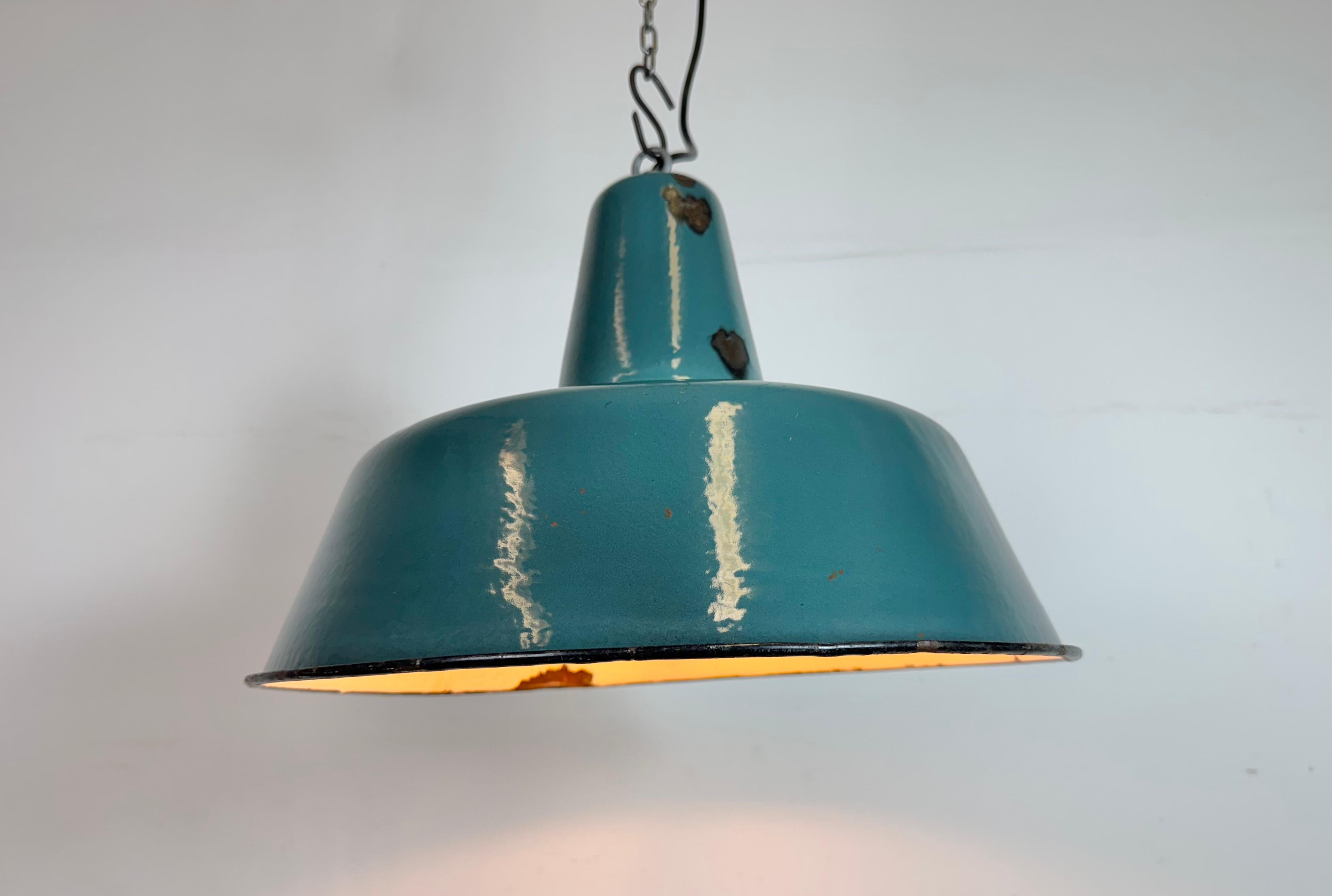 Large Industrial Petrol Enamel Factory Pendant Lamp, 1960s For Sale 4