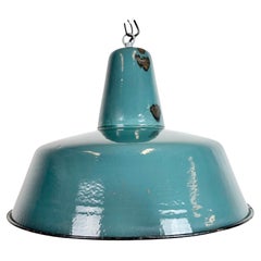 Large Industrial Petrol Enamel Factory Pendant Lamp, 1960s
