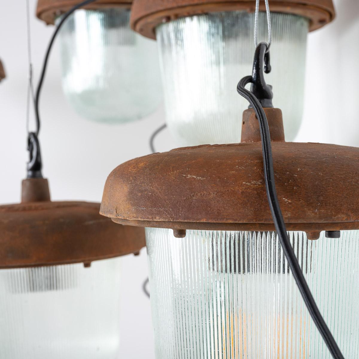 Large Industrial Rusted Pendant Lights Reclaimed From The Eastern Bloc For Sale 11