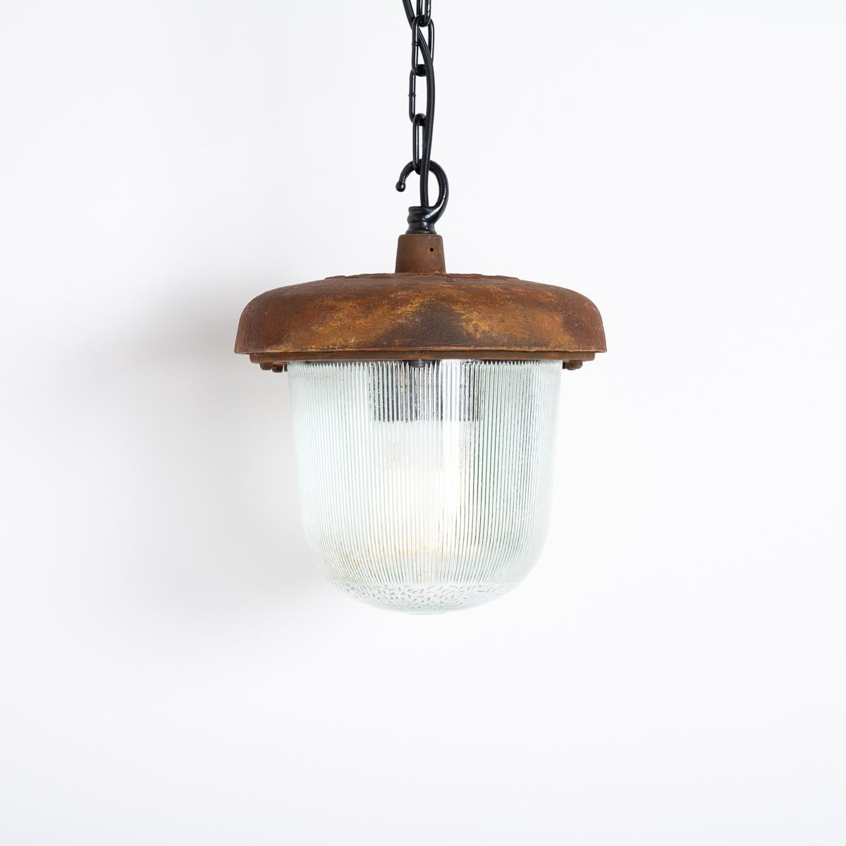 Large Industrial Rusted Pendant Lights Reclaimed From The Eastern Bloc For Sale 1