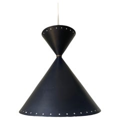 Bent Karlby Large Industrial Rustic Black Star Decor Cone Pendant, 1960s