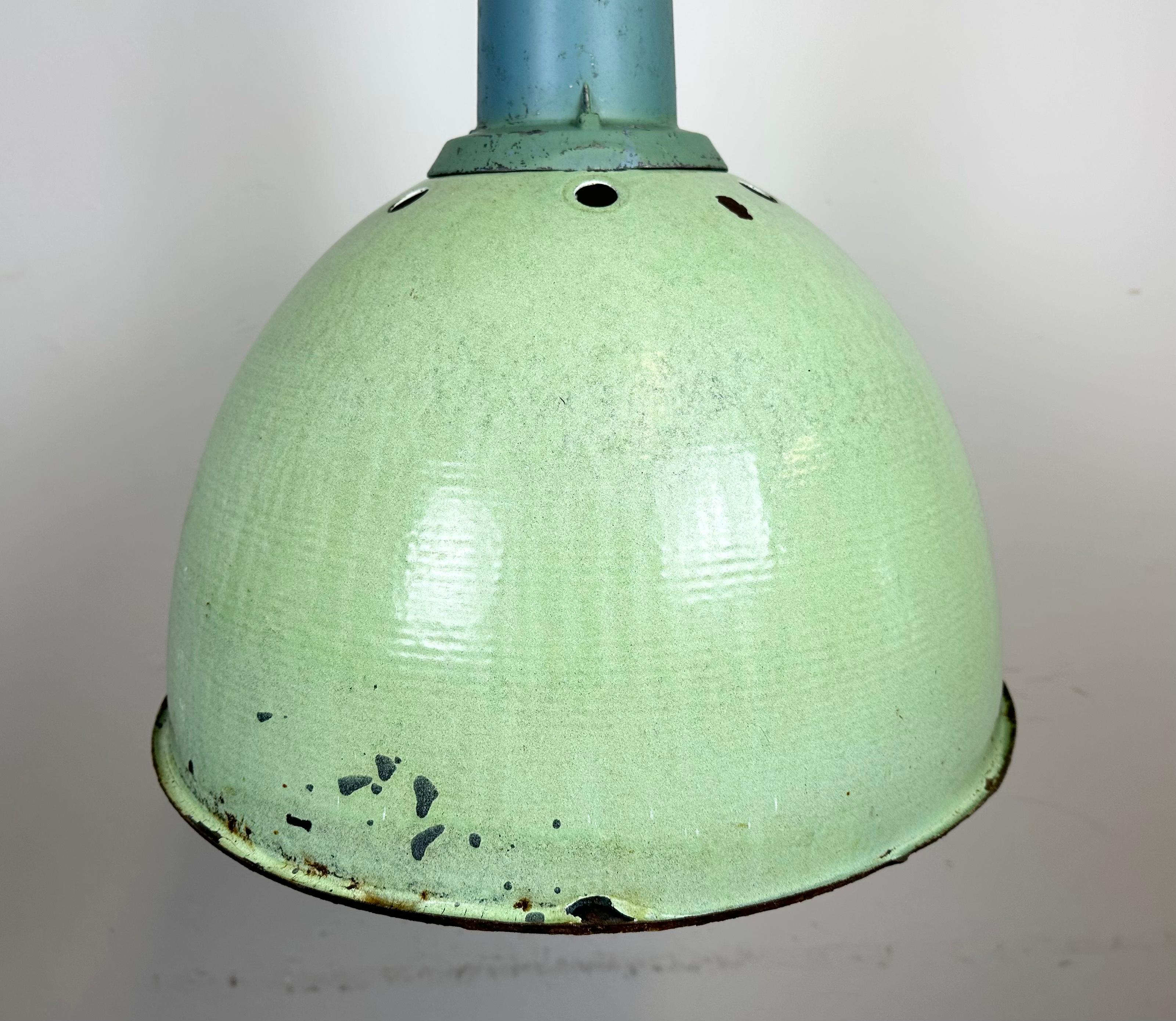 Russian Large Industrial Soviet Green Enamel Pendant Light, 1960s For Sale