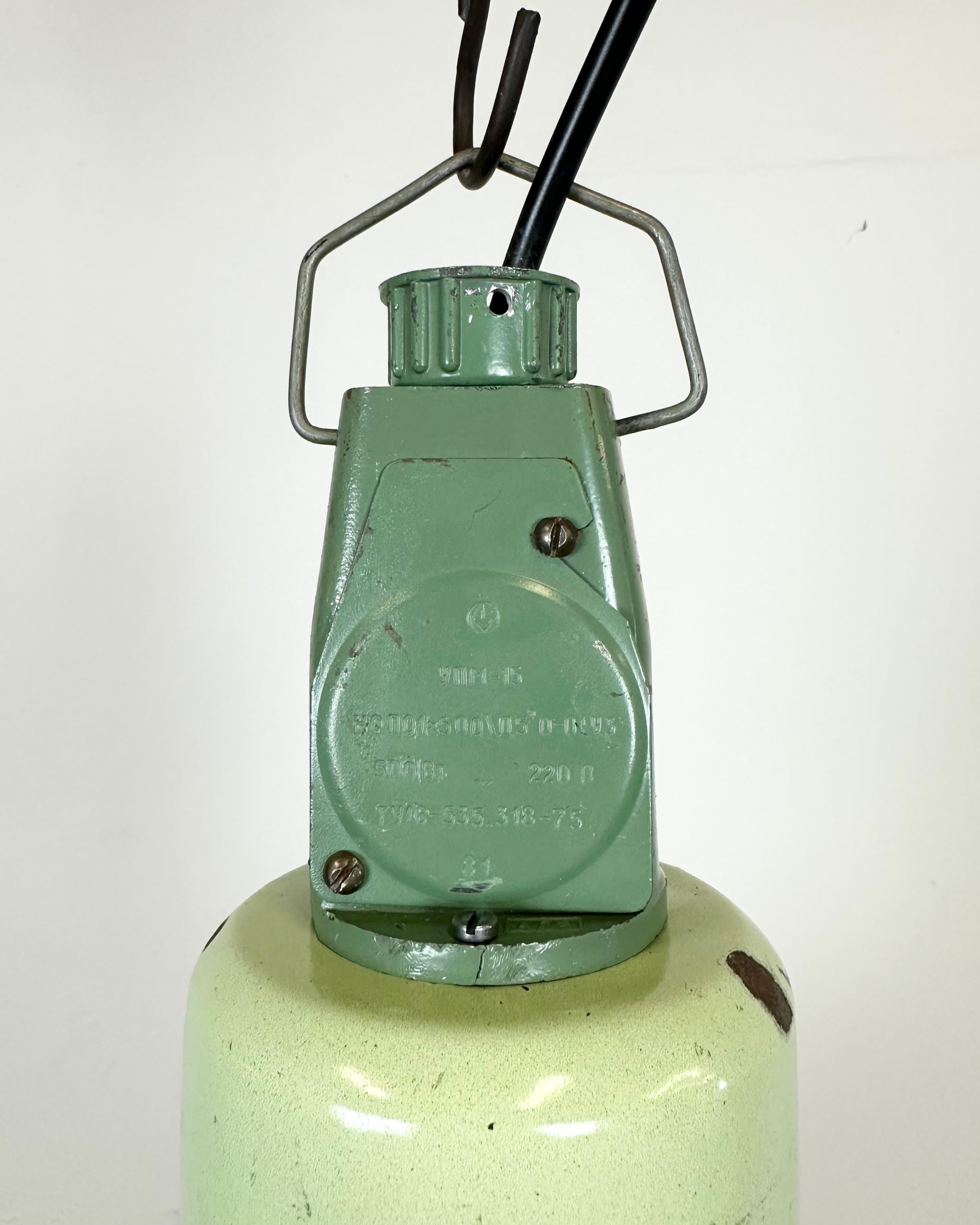 Large Industrial Soviet Green Enamel Pendant Light, 1960s In Good Condition In Kojetice, CZ