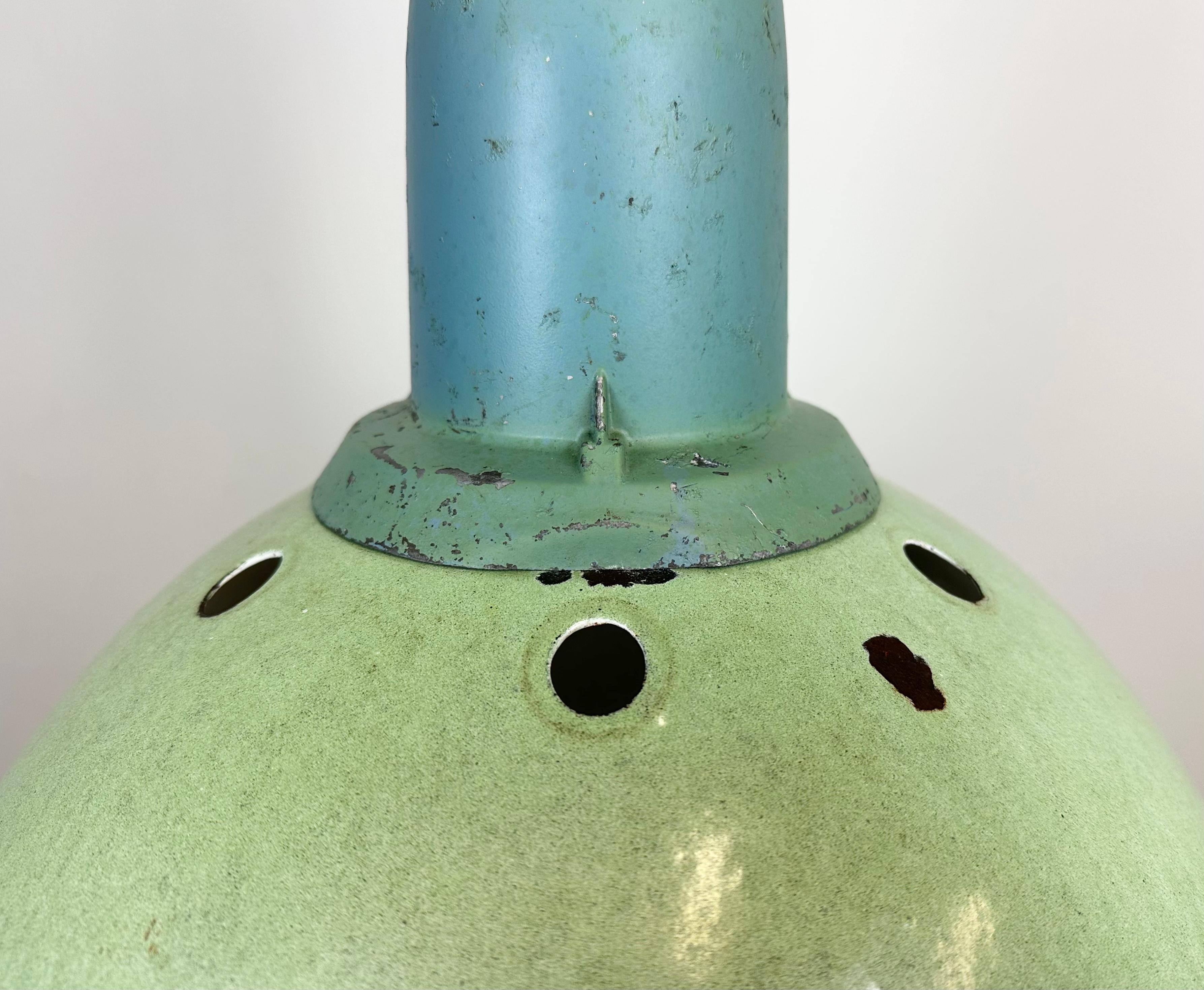 Large Industrial Soviet Green Enamel Pendant Light, 1960s In Good Condition For Sale In Kojetice, CZ