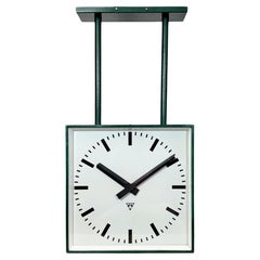 Large Industrial Square Double Sided Factory Ceiling Clock from Pragotron, 1970s