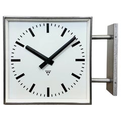 Large Industrial Square Double Sided Factory Wall Clock from Pragotron, 1970s