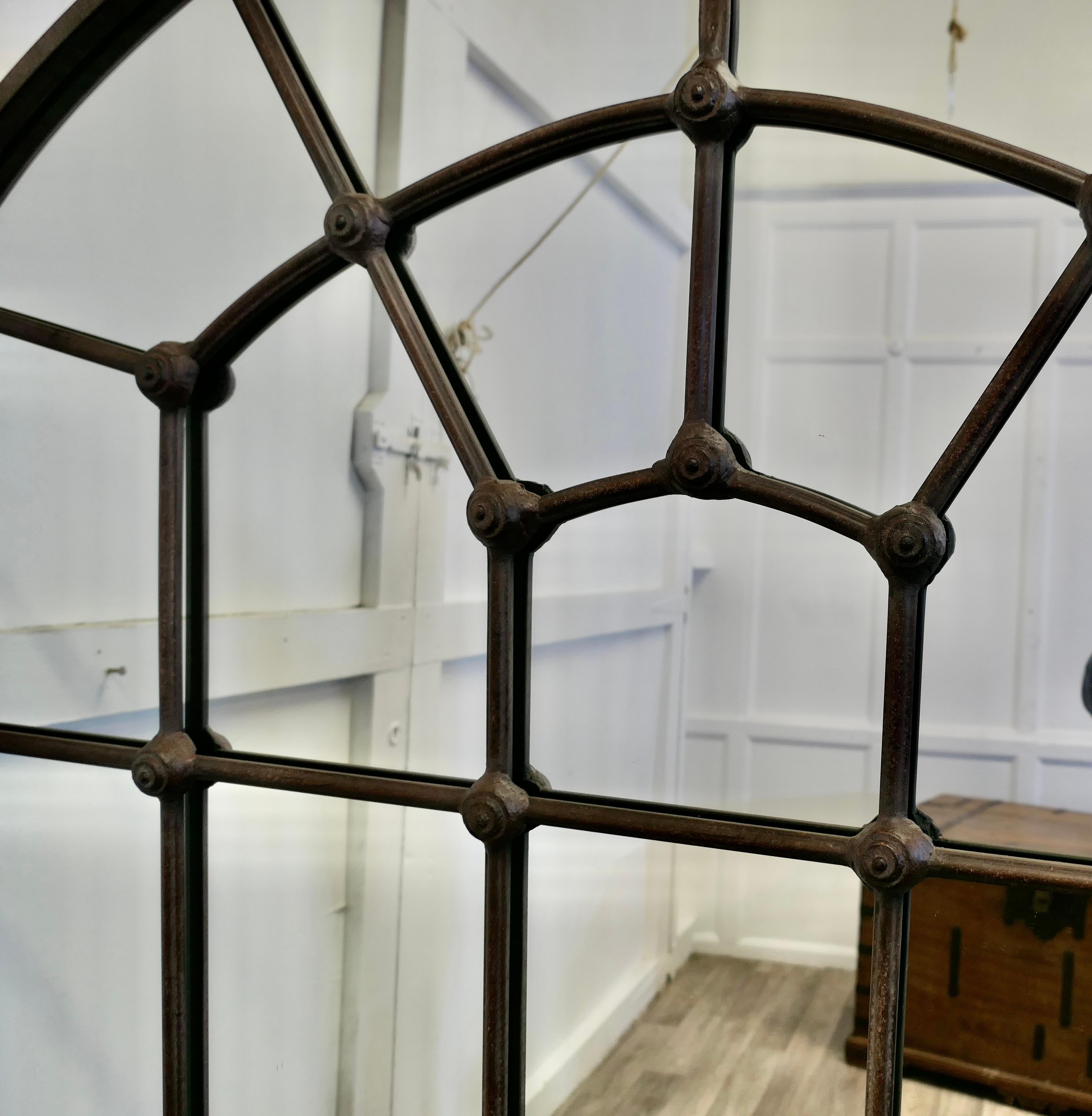 Large Industrial Style Arch Top Window Mirror For Sale 1