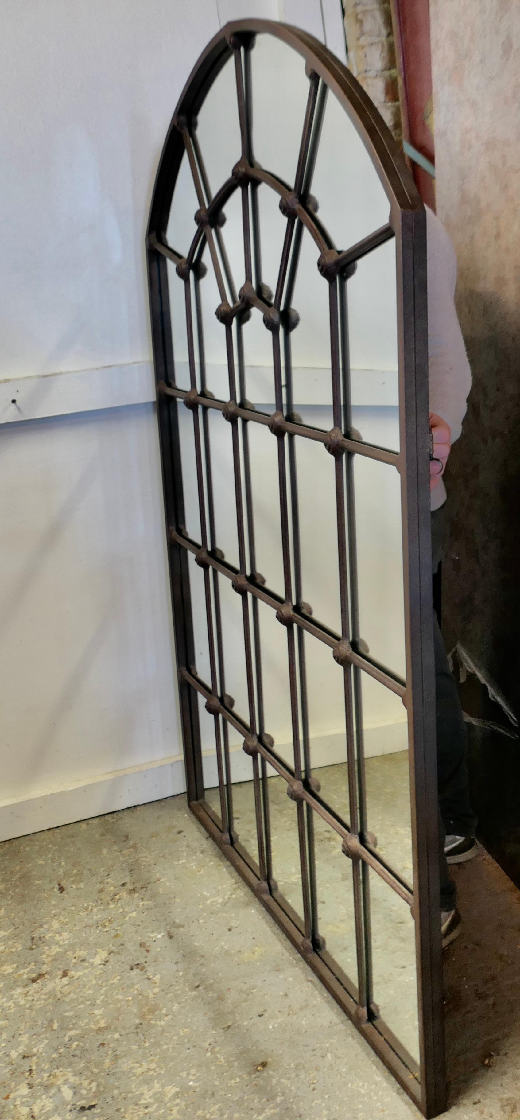 Large Industrial Style Arch Top Window Mirror For Sale 2