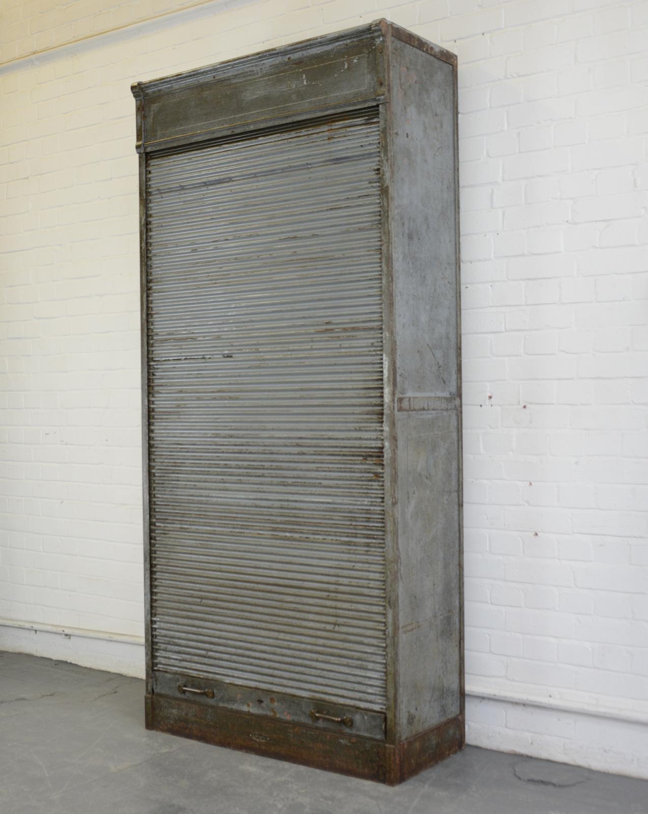 Large Industrial Tambour Fronted Cabinet by Strafor, circa 1920s 5