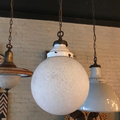 Large Industrial Textured Frosted Glass Globe Pendant Light