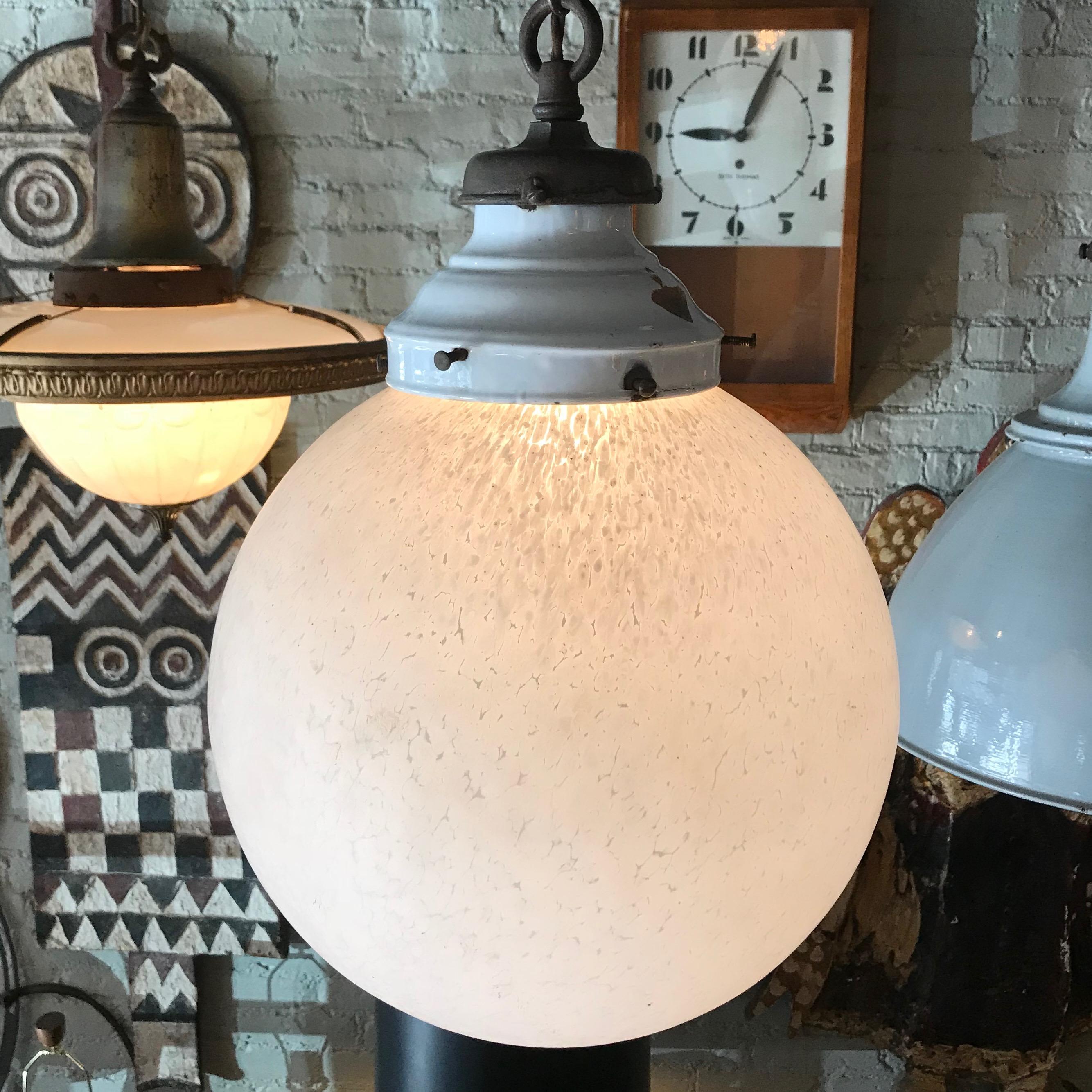 American Large Industrial Textured Frosted Glass Globe Pendant Light