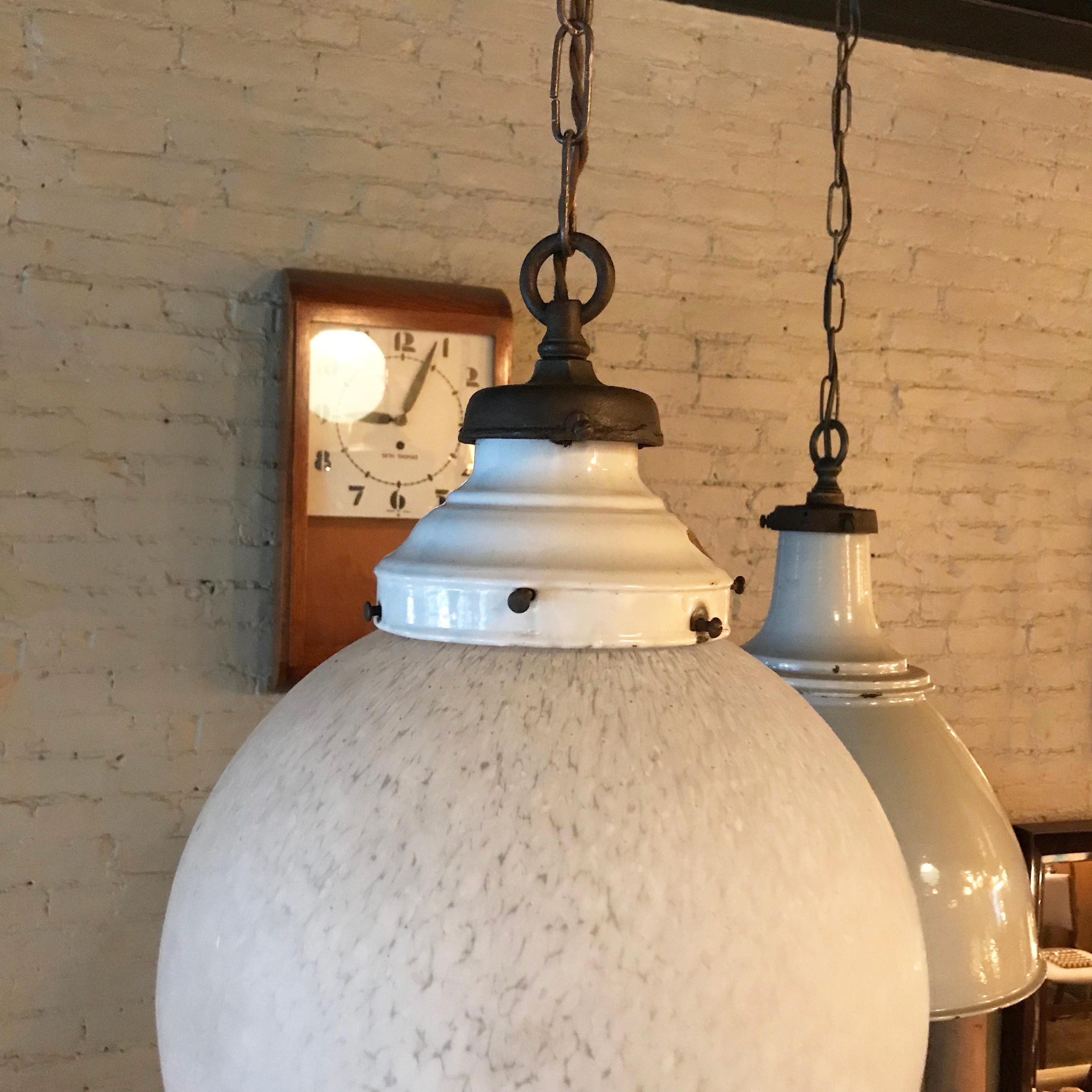 20th Century Large Industrial Textured Frosted Glass Globe Pendant Light