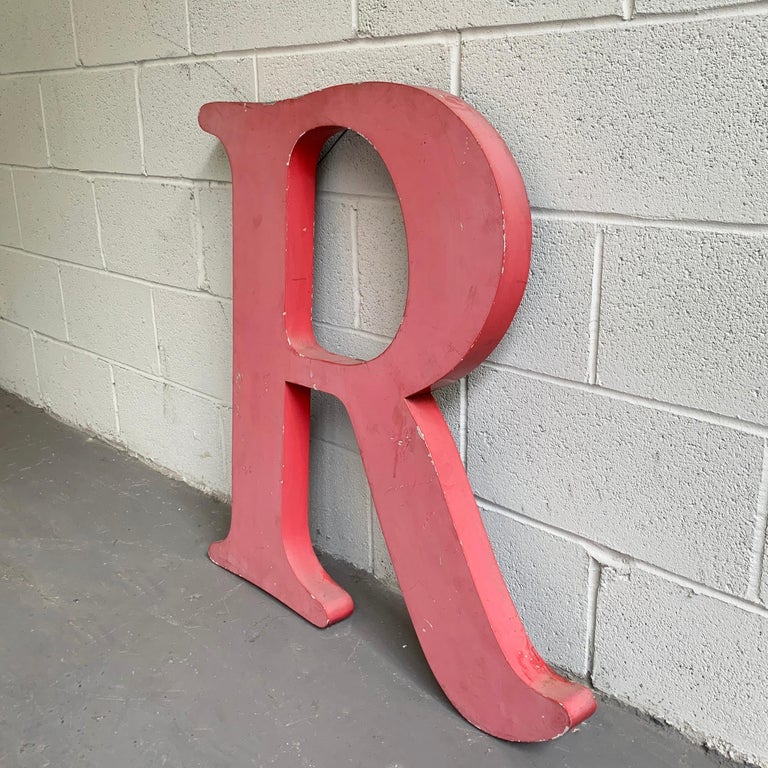Painted Large Industrial Times Roman Marquee Letter R For Sale
