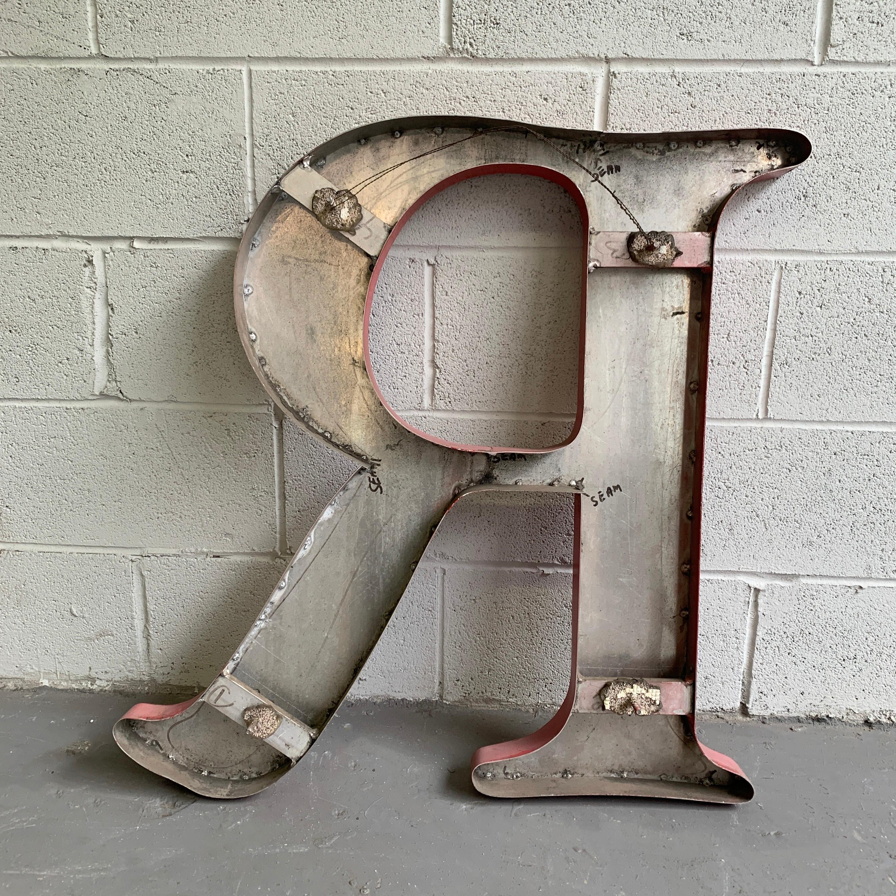Painted Large Industrial Times Roman Marquee Letter R For Sale