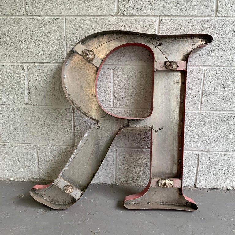 Aluminum Large Industrial Times Roman Marquee Letter R For Sale