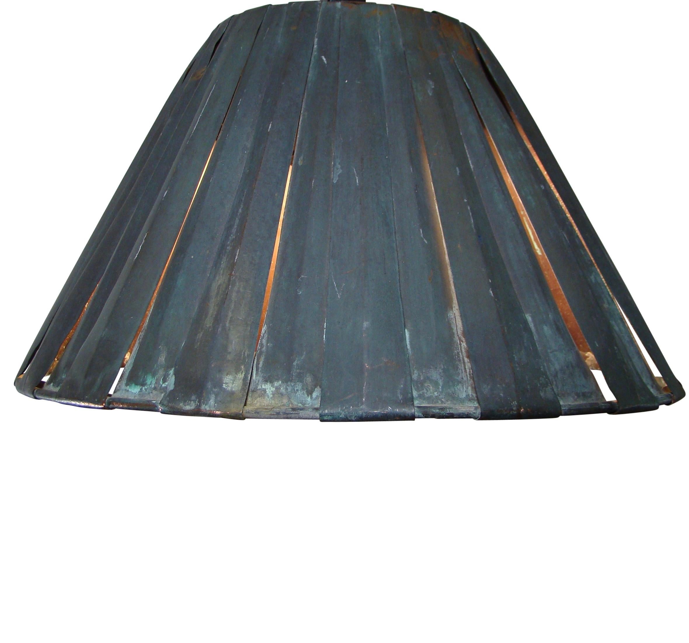 Patinated Large Industrial Vintage Copper Pendant In Shape Of A Lamp Shade For Sale