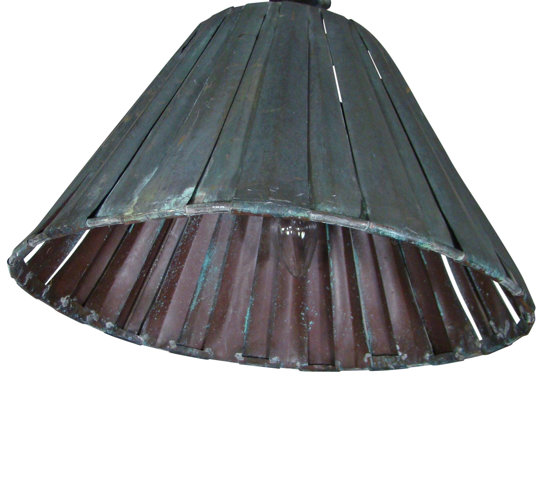 Large Industrial Vintage Copper Pendant In Shape Of A Lamp Shade In Good Condition For Sale In Haddonfield, NJ