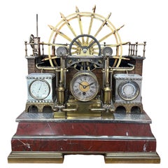 Large Industrial Waterwheel Automaton Clock, Barometer & Exposed Machinery c1900