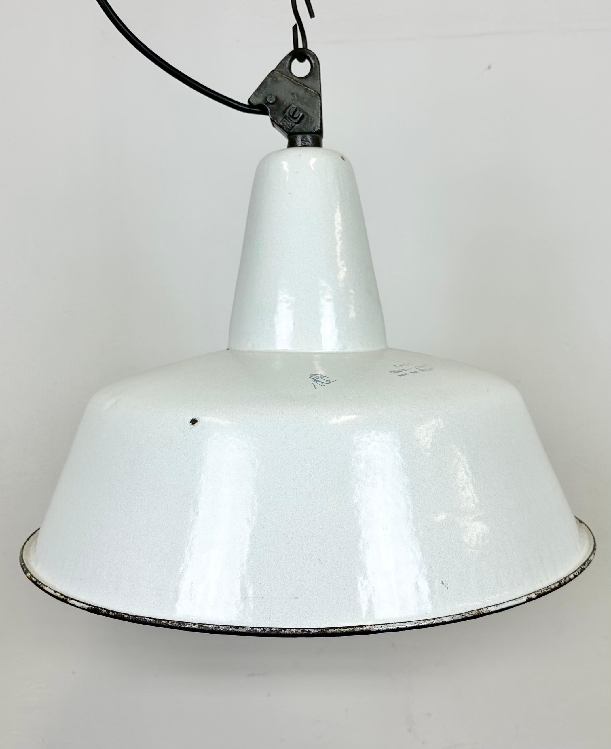 Polish Large Industrial White Enamel Factory Pendant Lamp from Zaos, 1960s For Sale