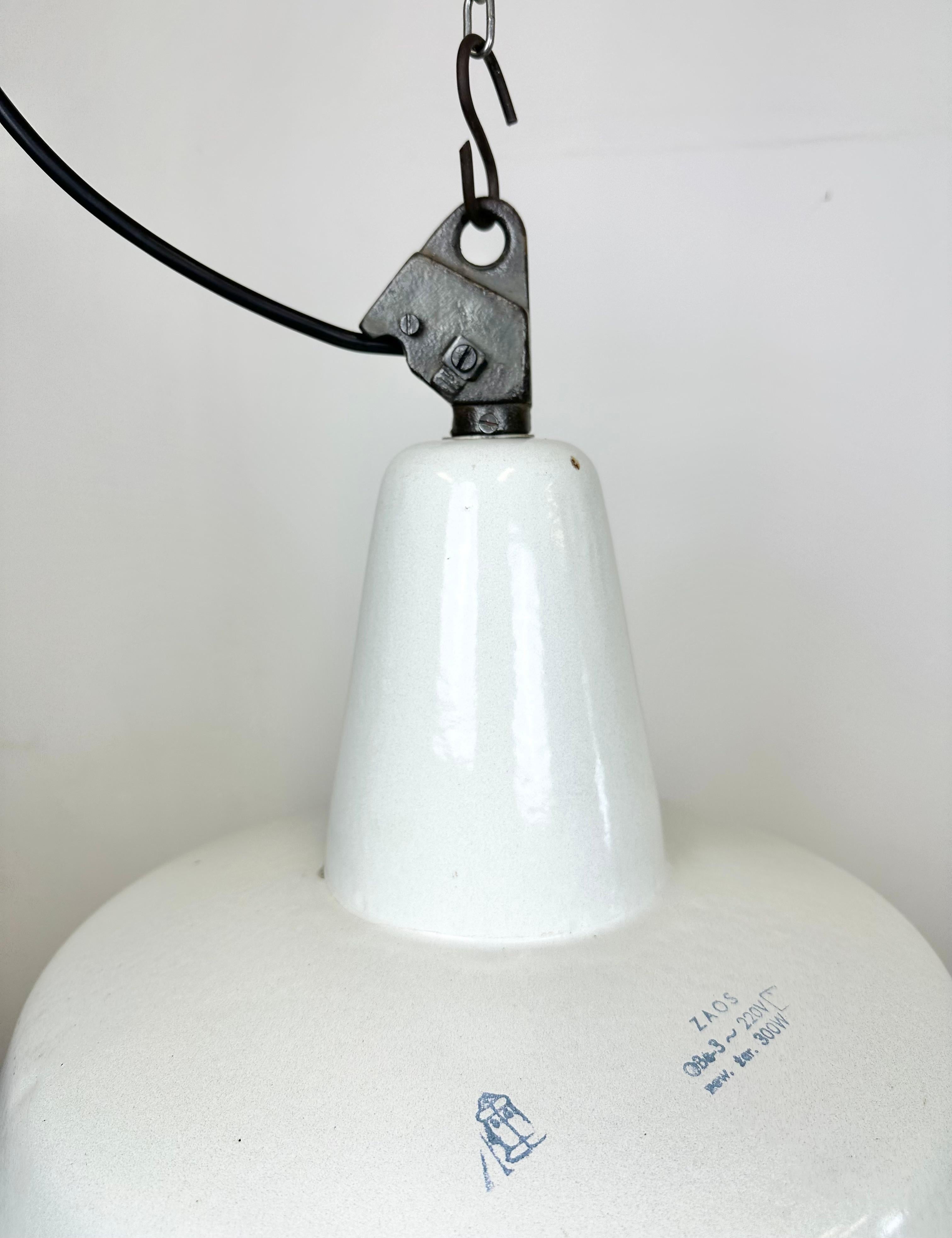 Cast Large Industrial White Enamel Factory Pendant Lamp from Zaos, 1960s For Sale