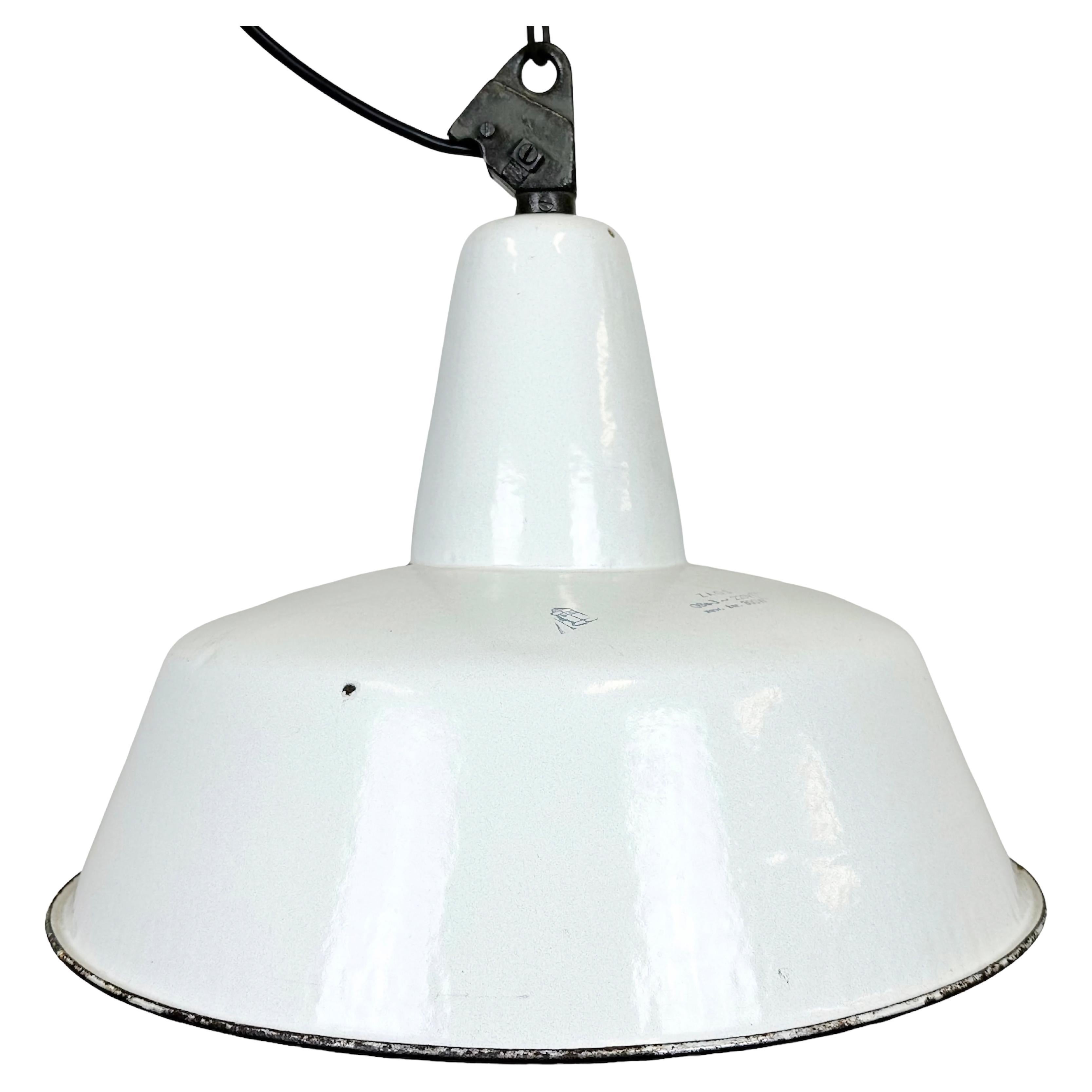 Large Industrial White Enamel Factory Pendant Lamp from Zaos, 1960s