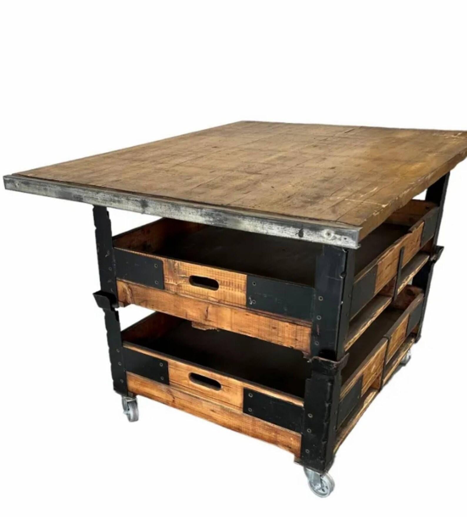 American Large Industrial Work Cart Tiered Kitchen Island