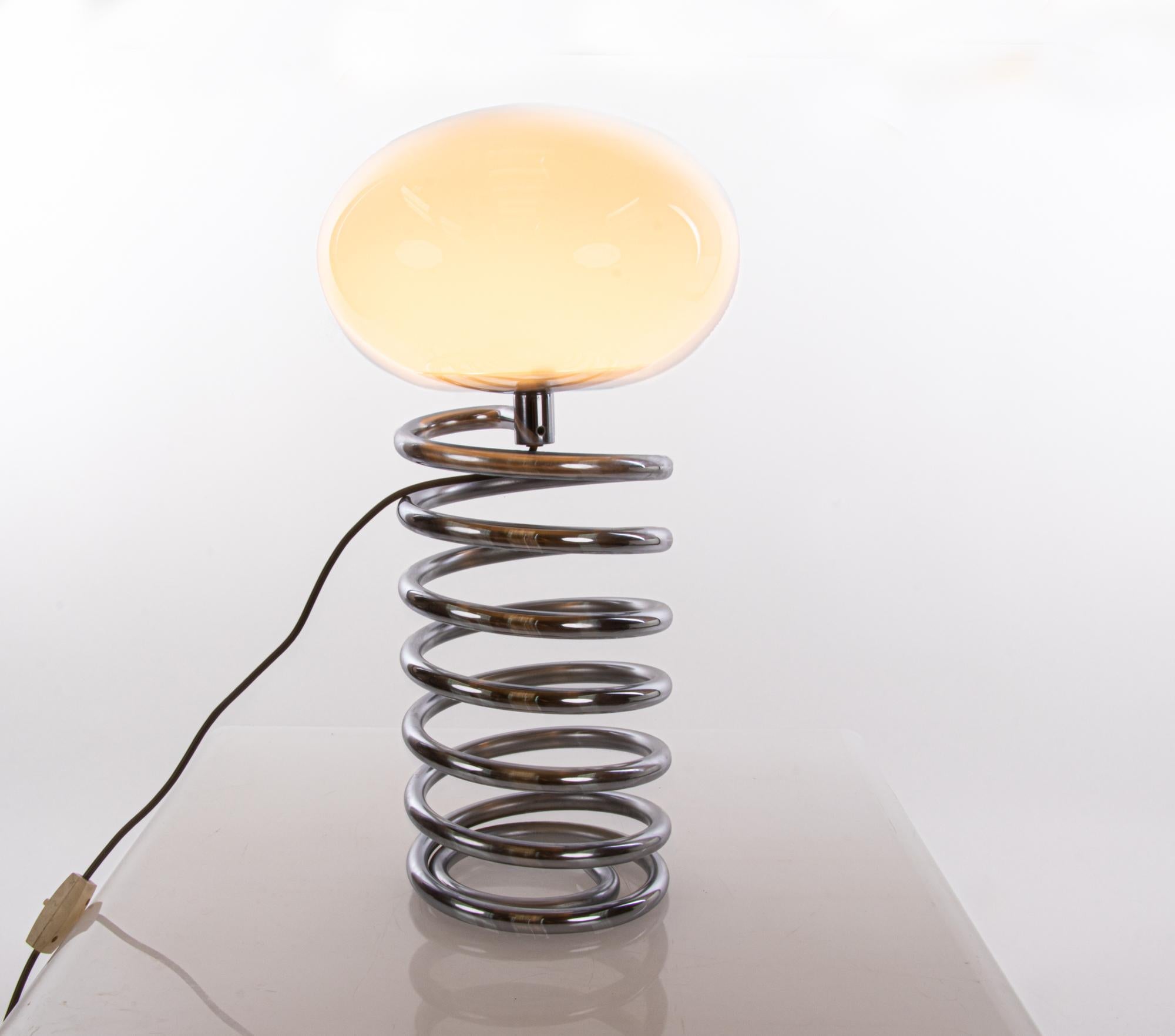 Mid-Century Modern 1965 Design M Ingo Maurer Large Table Lamp ‘Spirale’ Glass & Chrome For Sale