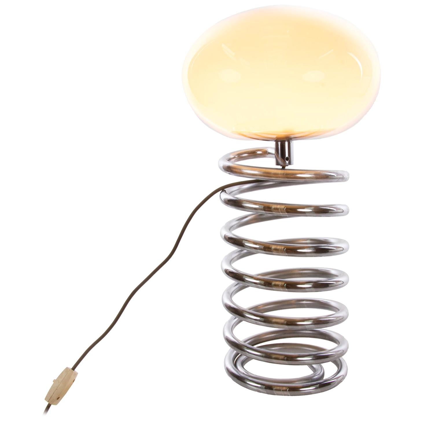 1965 Design M Ingo Maurer Large Table Lamp ‘Spirale’ Glass & Chrome For Sale