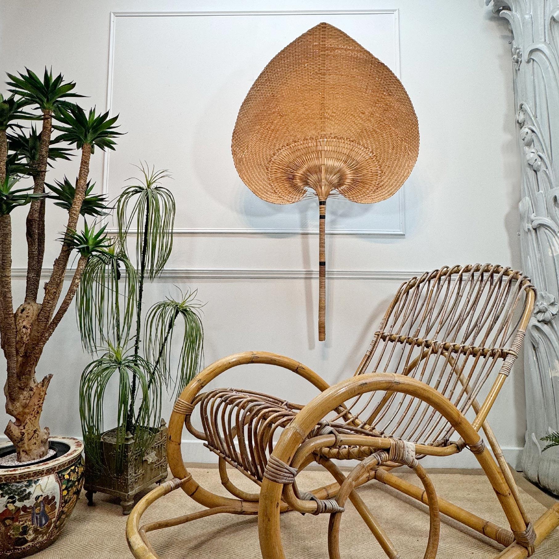 Bamboo Large Ingo Maurer style Uchiwa Wall Light For Sale