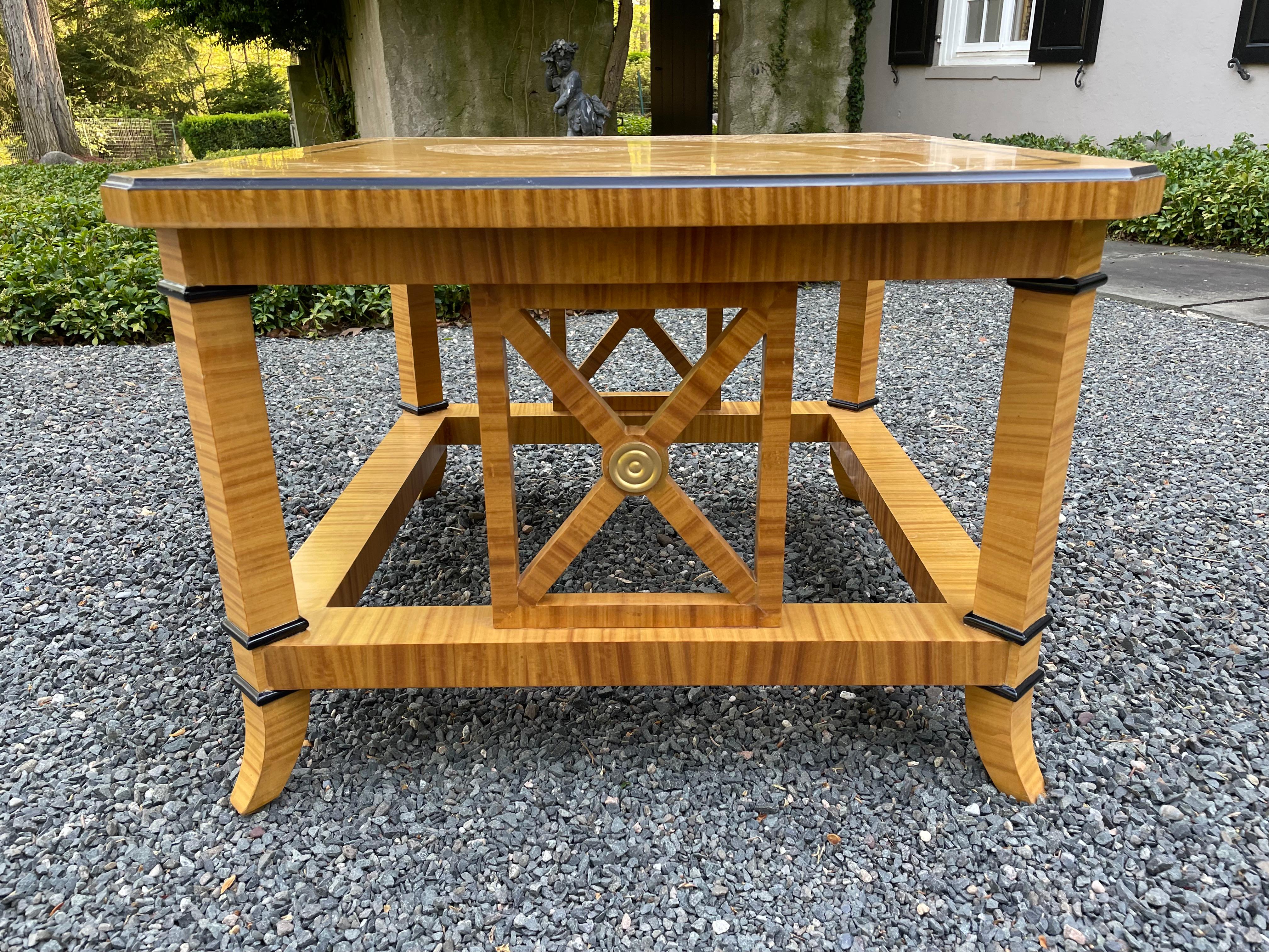 Contemporary Large Inlaid Italian Square Mahogany Coffee Cocktail Table with X Motif For Sale