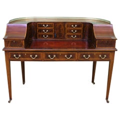 Antique Large Inlaid Mahogany Carlton House Desk by Jas Shoolbred and Co.