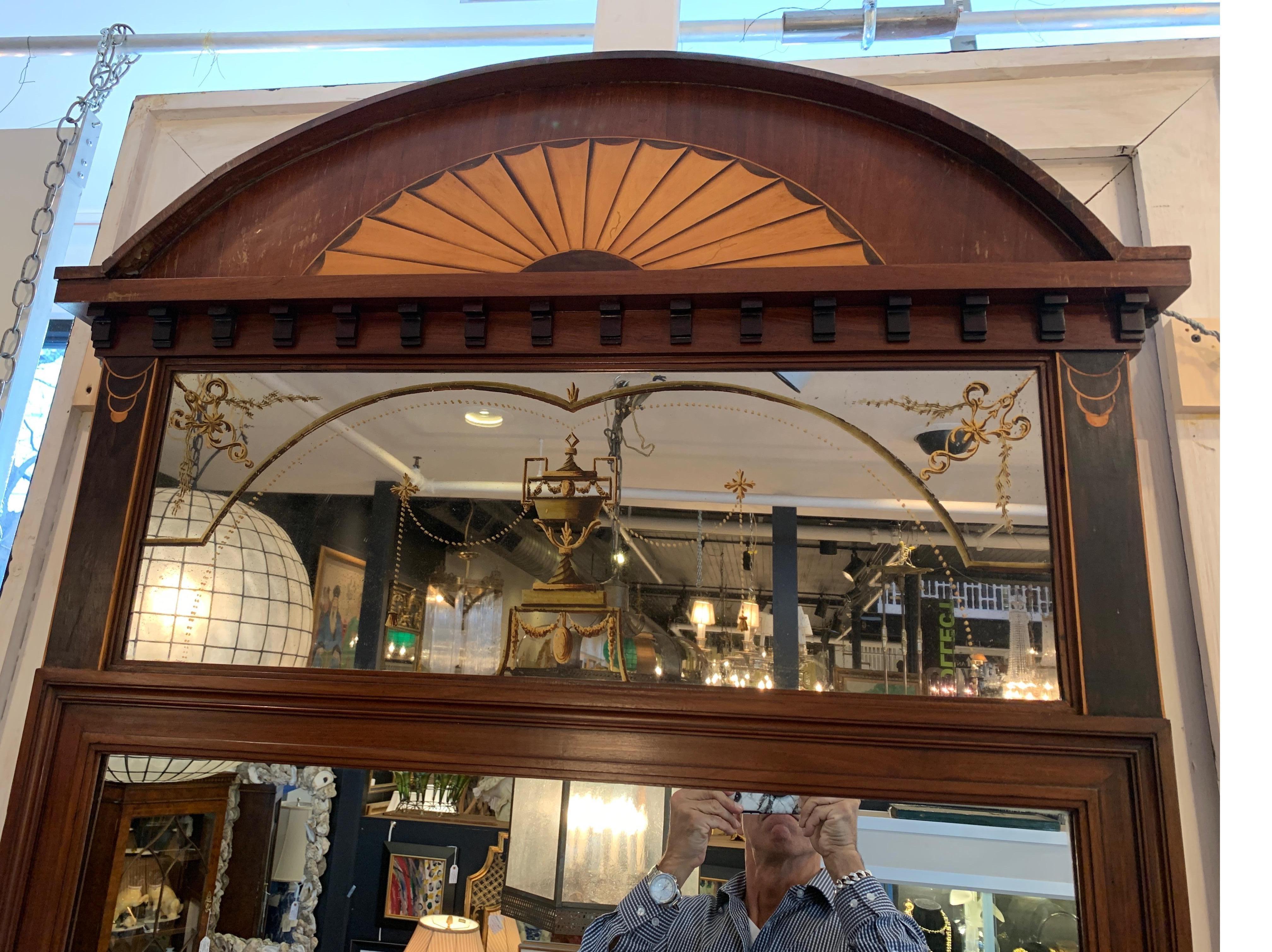 European Large Inlaid Mahogany Mirror