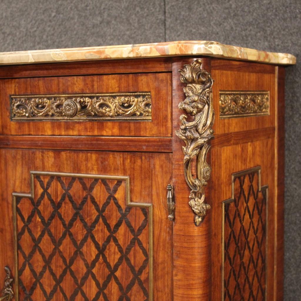 French Large Inlaid Sideboard with Marble Top, 20th Century For Sale