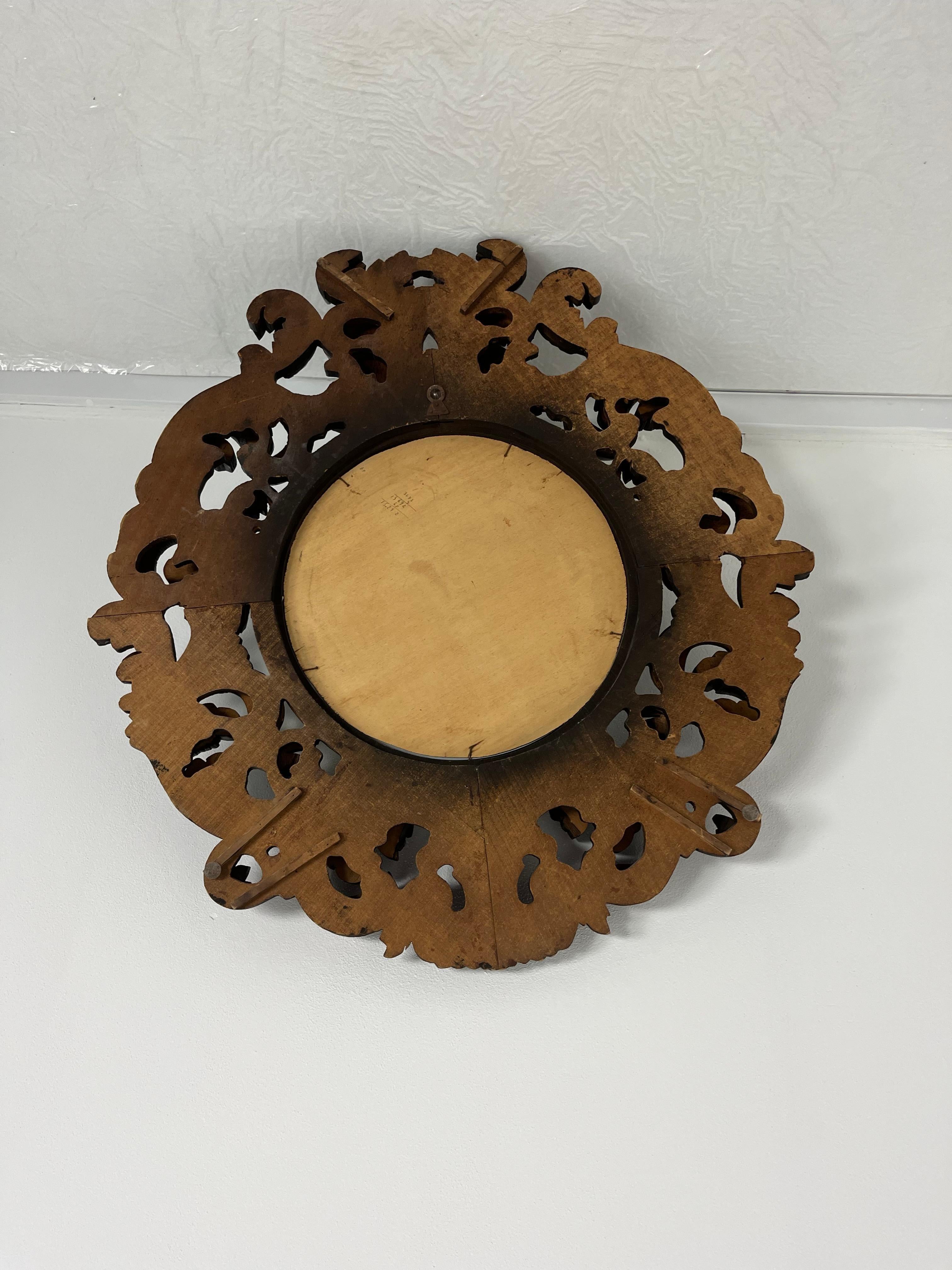 Large Inlaid Walnut Wood Wall Mirror, Made in Italy, 1960s For Sale 1