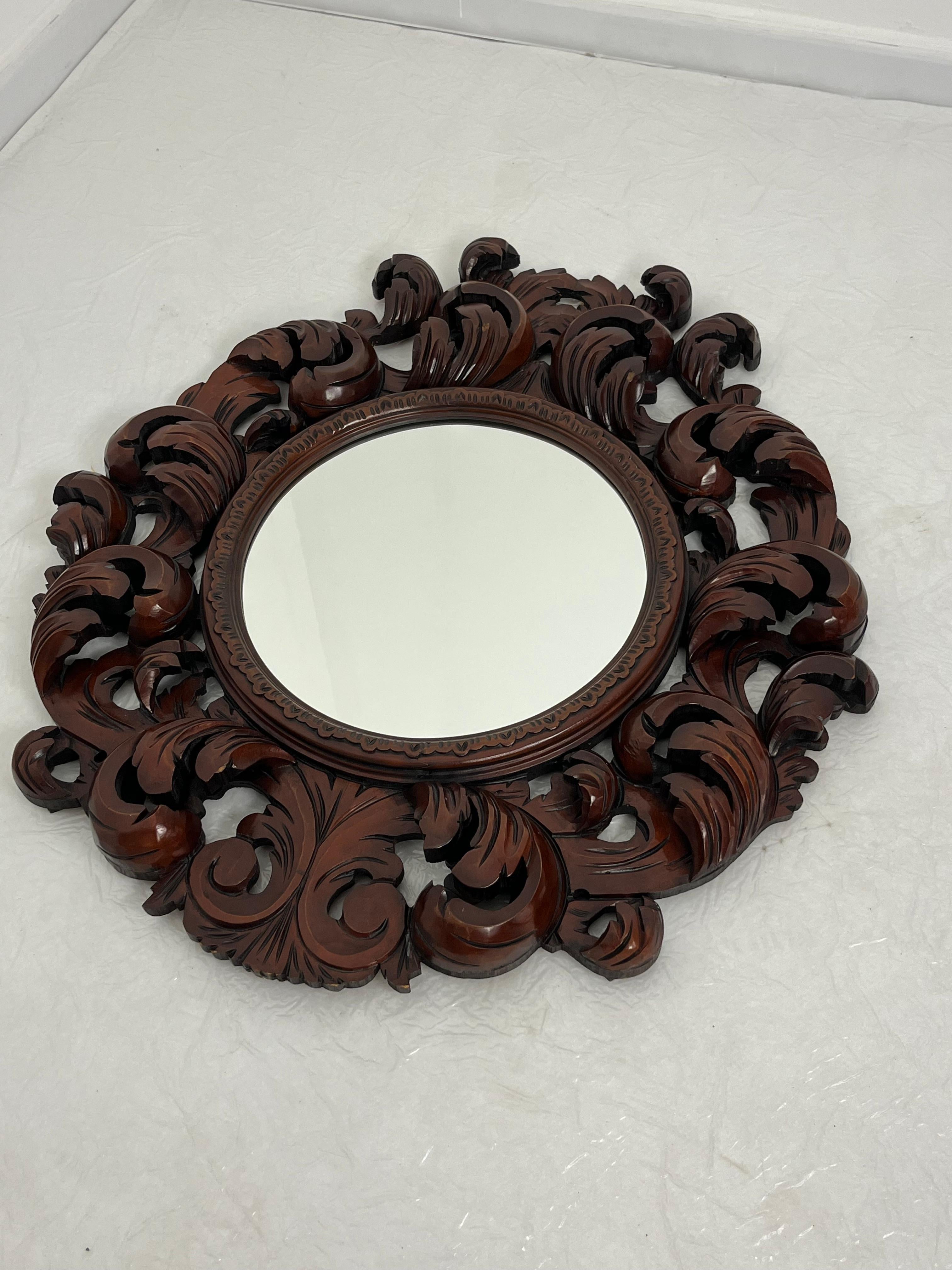 Large Inlaid Walnut Wood Wall Mirror, Made in Italy, 1960s For Sale 2