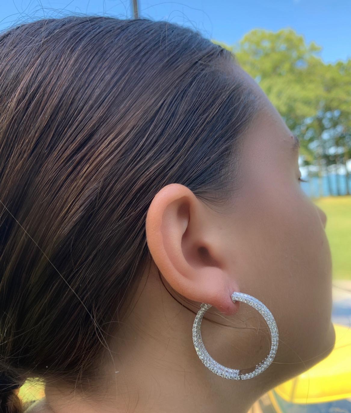 Modern 13.34 Ct  Inside-Out 18K Diamond Hoop Earrings
