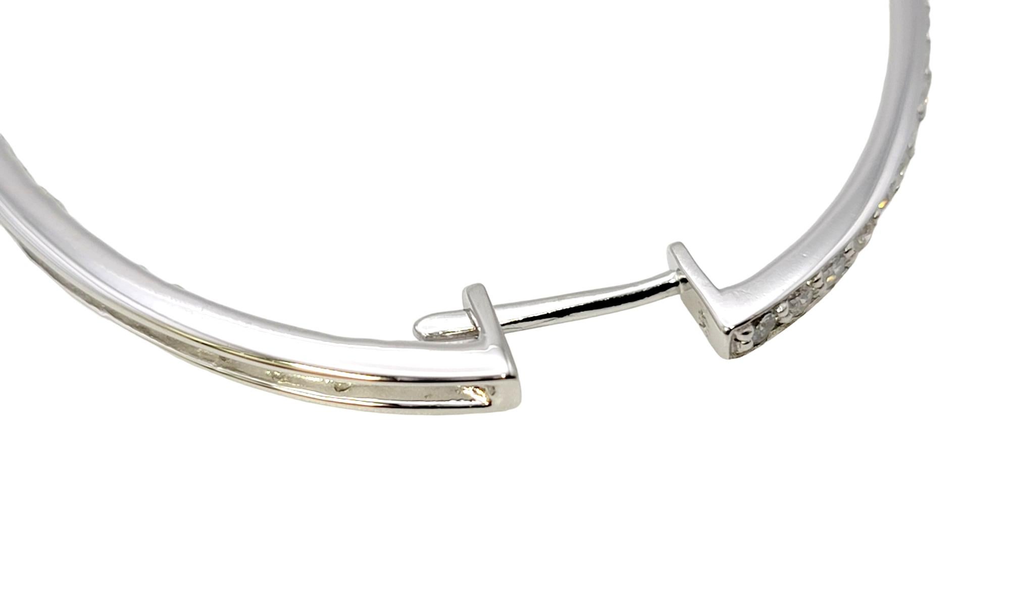 Large Inside-Outside Pave Diamond Oval Hoop Earrings in 14 Karat White Gold For Sale 4