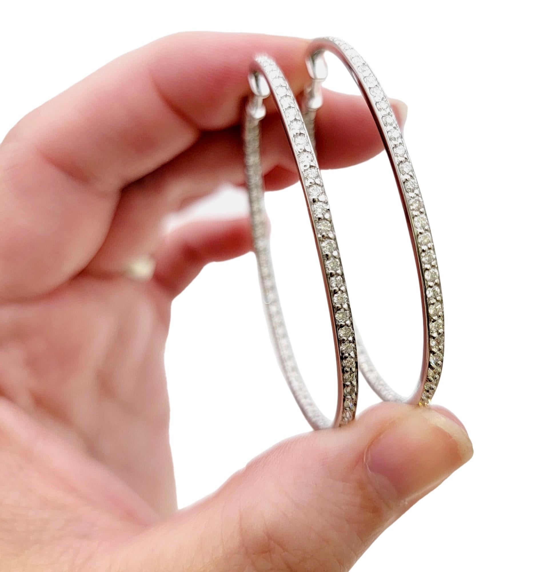 Large Inside-Outside Pave Diamond Oval Hoop Earrings in 14 Karat White Gold For Sale 8