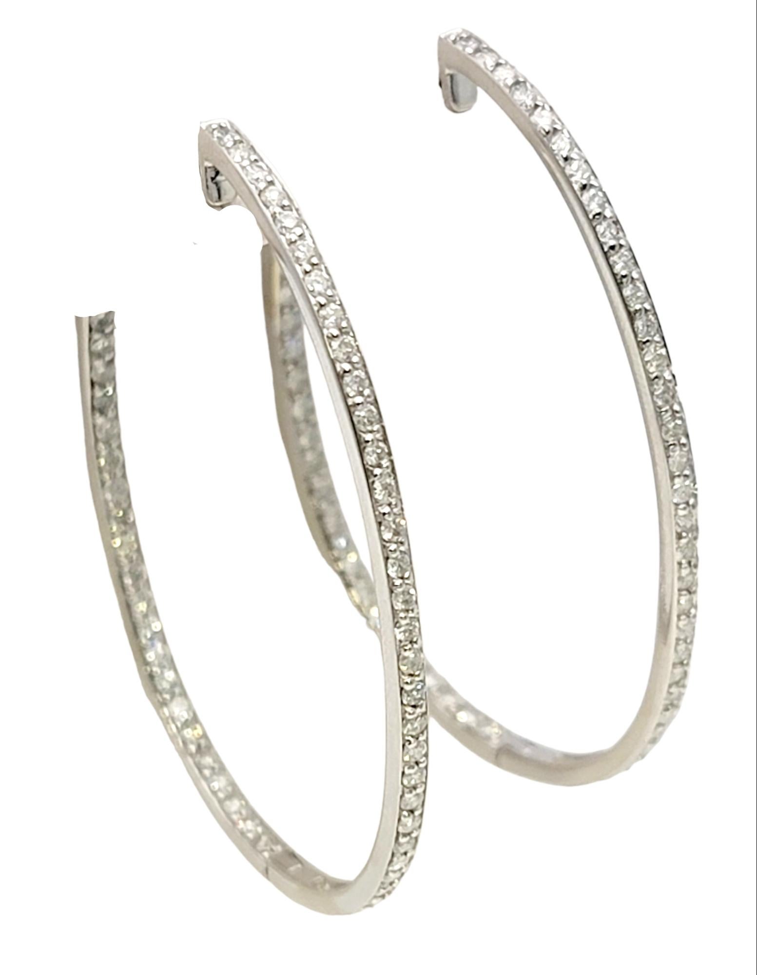 Contemporary Large Inside-Outside Pave Diamond Oval Hoop Earrings in 14 Karat White Gold For Sale