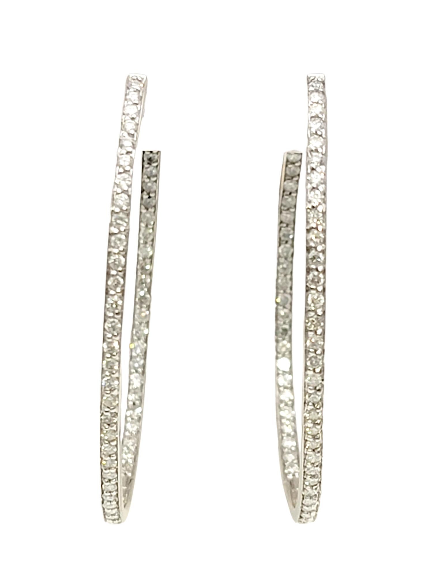 Round Cut Large Inside-Outside Pave Diamond Oval Hoop Earrings in 14 Karat White Gold For Sale