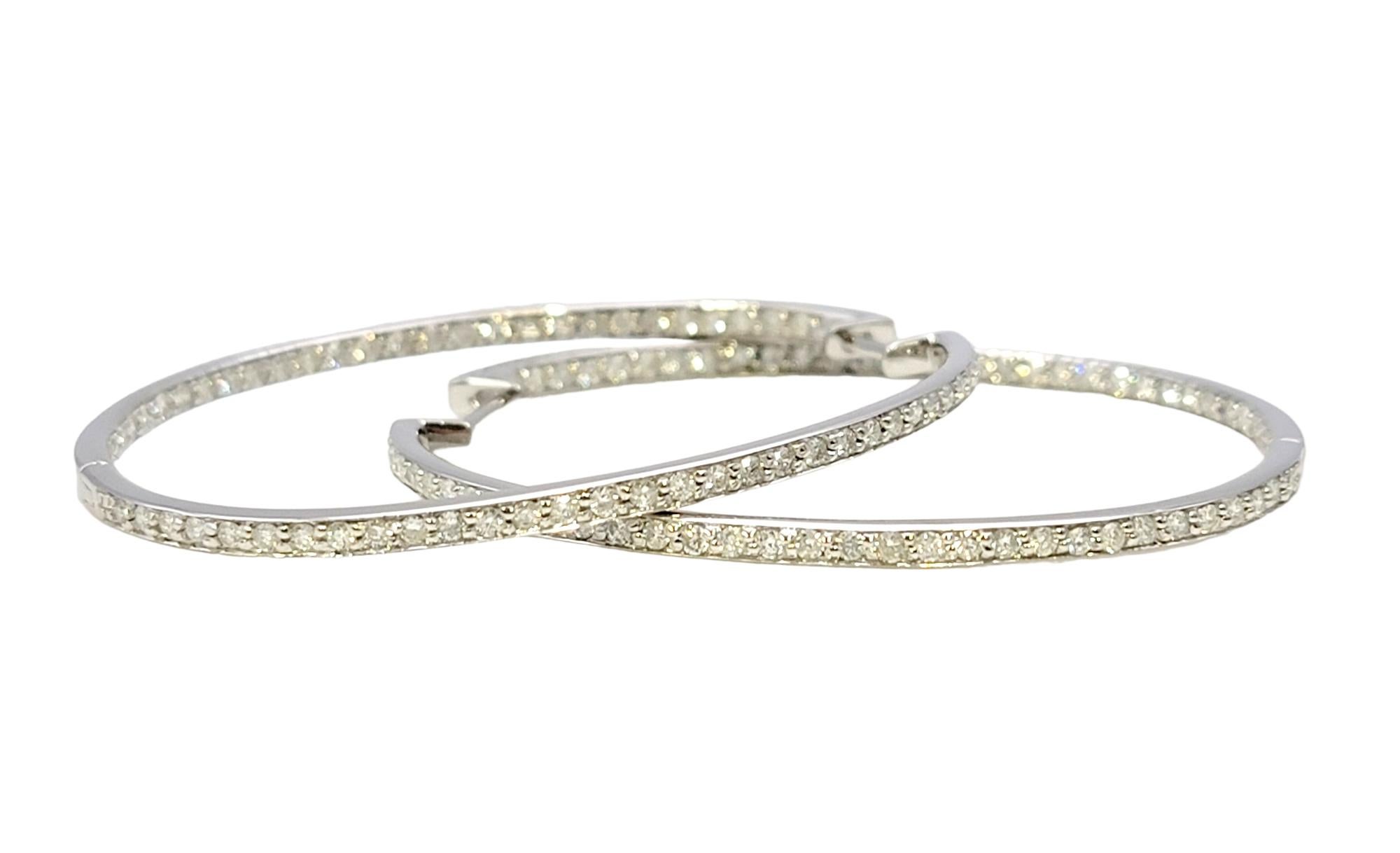 Large Inside-Outside Pave Diamond Oval Hoop Earrings in 14 Karat White Gold In Good Condition For Sale In Scottsdale, AZ