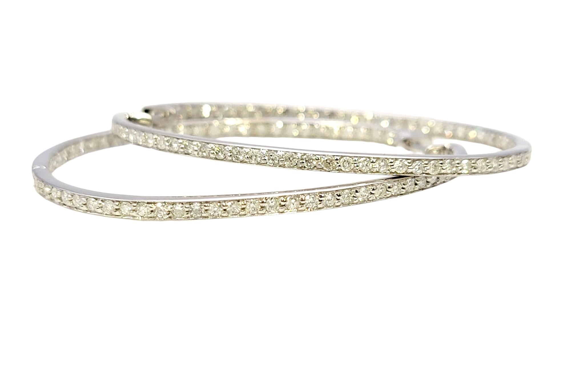 Women's Large Inside-Outside Pave Diamond Oval Hoop Earrings in 14 Karat White Gold For Sale