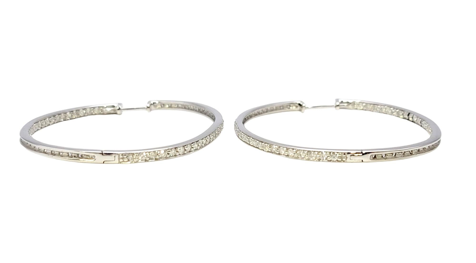Large Inside-Outside Pave Diamond Oval Hoop Earrings in 14 Karat White Gold For Sale 1